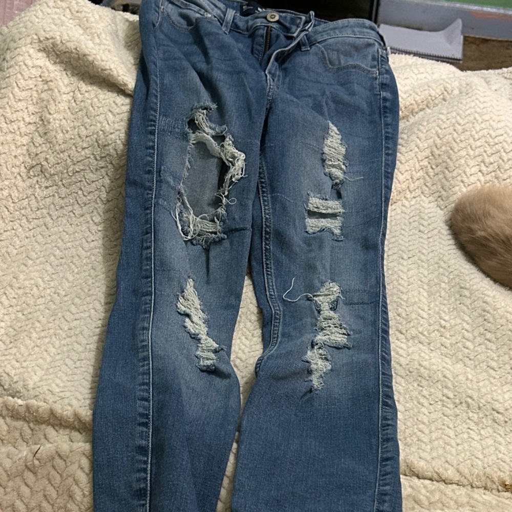 Hollister Women's Ripped Skinny Jeans - Blue